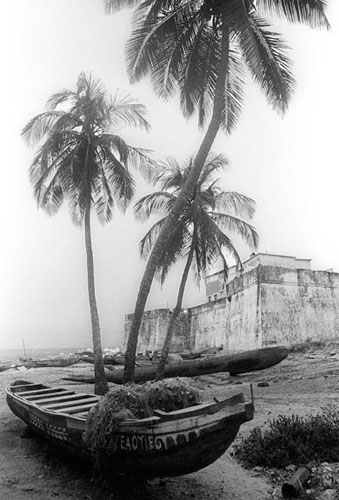 Elmina castle with boat
